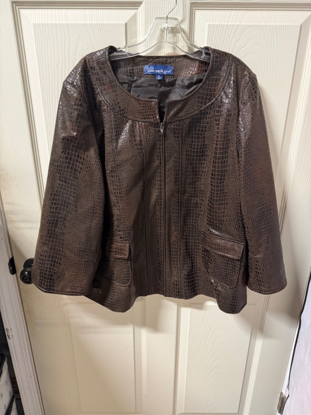 Doncaster Dark Brown Croc-Embossed Leather Zip Jacket